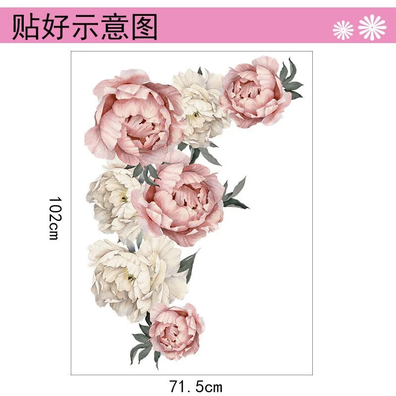 Large Pink Peony Flower Wall Stickers Romantic Flowers Home Decor for Bedroom Living Room DIY Vinyl Wall Decals