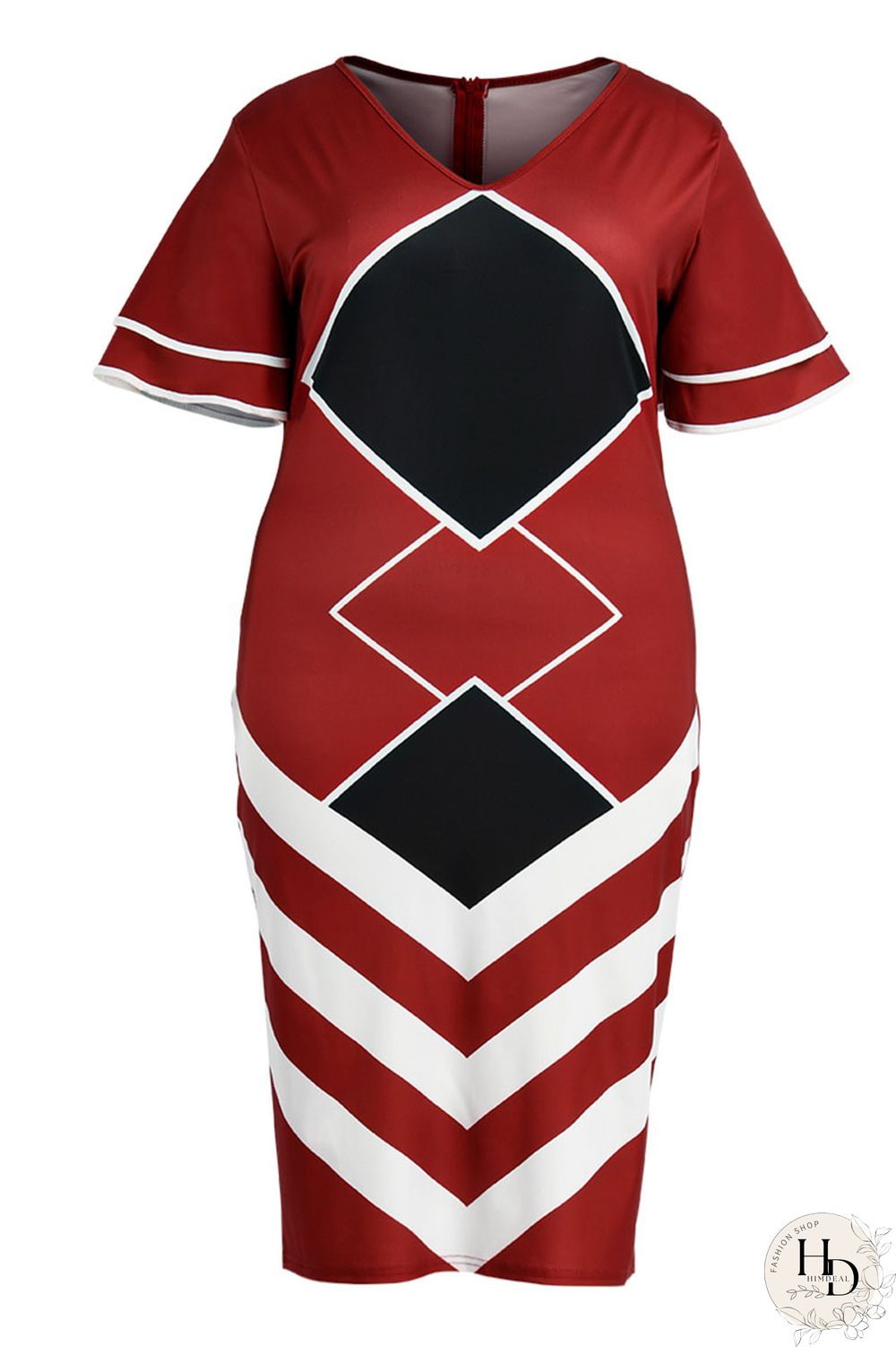 Yellow Fashion Casual Plus Size Print Basic V Neck Short Sleeve Dress