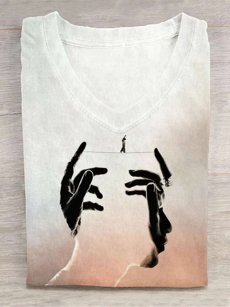 Unisex Finger and Men's Art Print V-Neck Short Sleeve T-Shirt