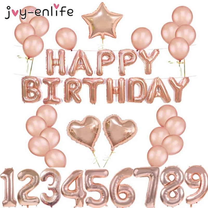 Rose Gold Birthday Party Balloons Set Happy Birthday Party Decoration Adult Foil Balloons Air Ballons Globos Supplies