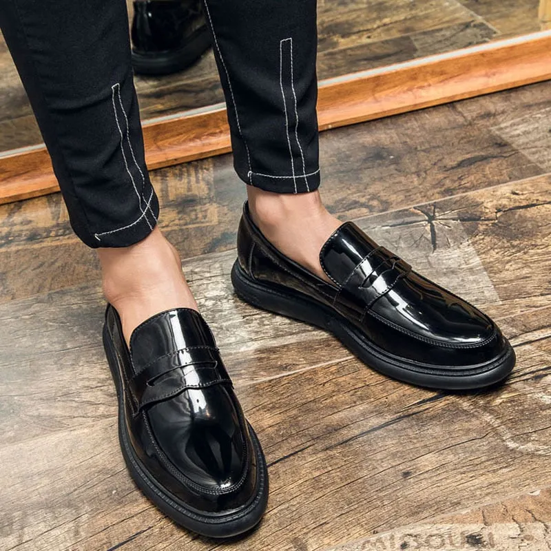 Zero more Men Slip On Dress Shoes Thick Sole Comfortable Height Increasing Men Patent Leather Moccasins Loafers