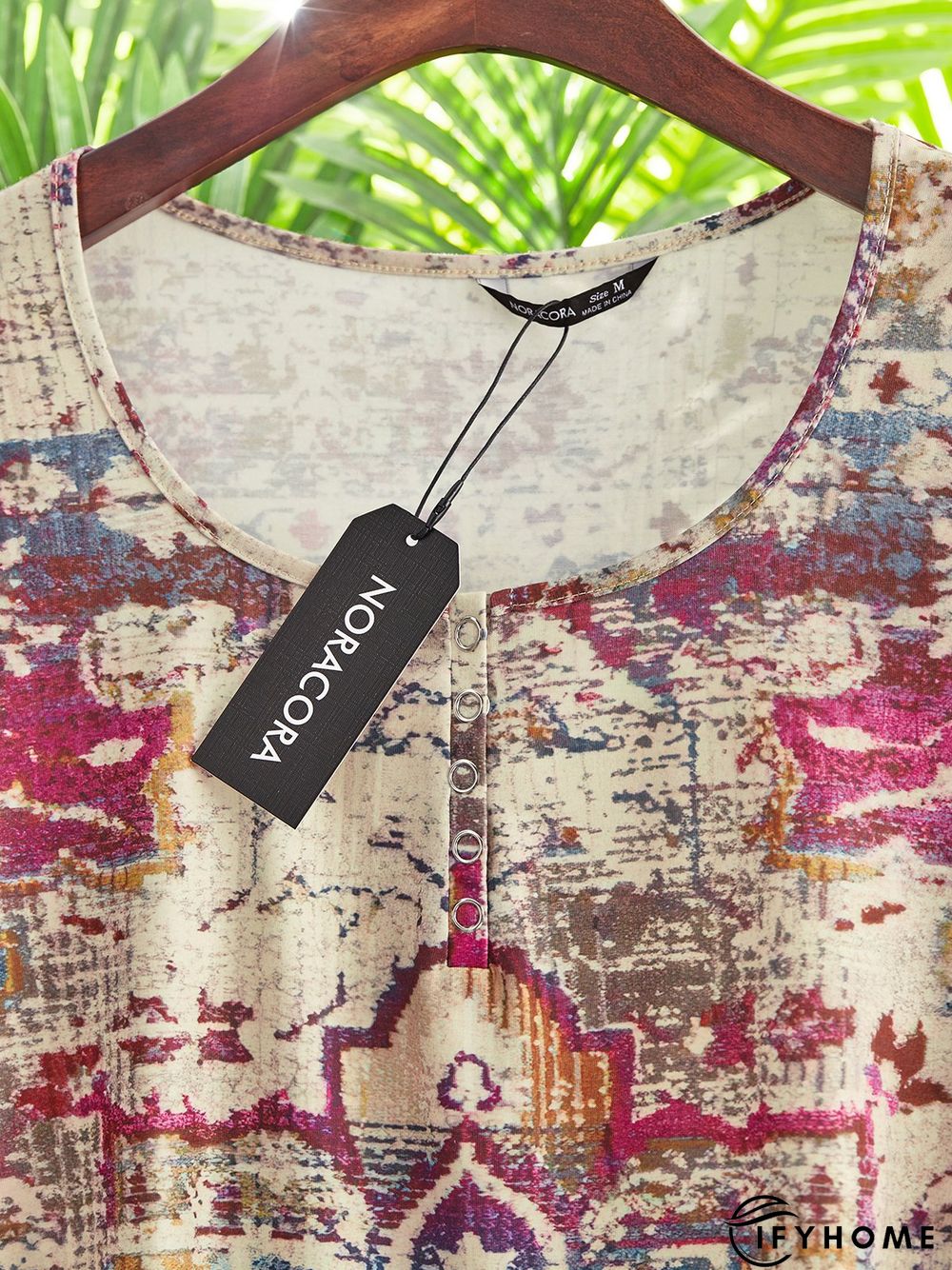 Ethnic Short Sleeve Buttoned Crew Neck Casual Tunic T-Shirt | IFYHOME