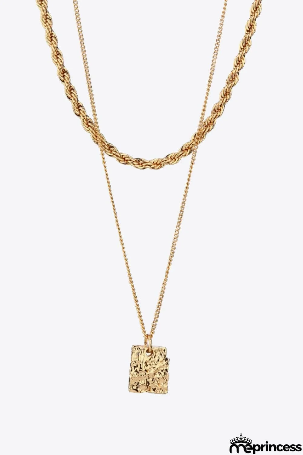 18K Gold Plated Double-Layered Twisted Pendant Necklace
