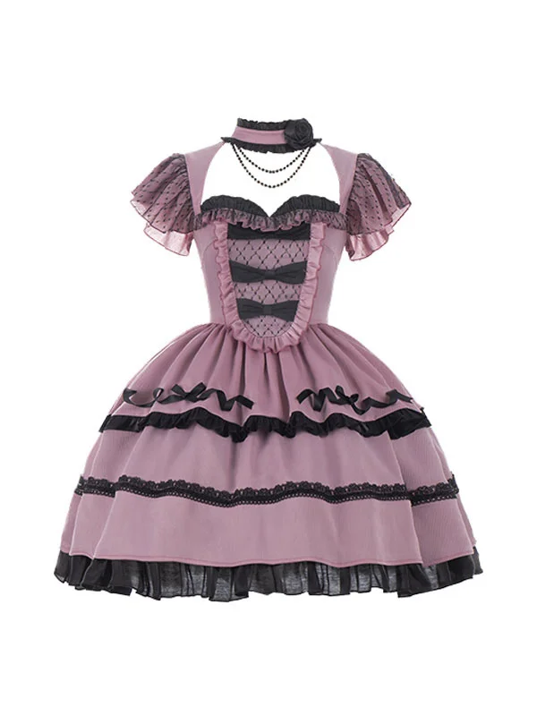 Sweet Lolita Dress Polyester Short Sleeves Dress Novameme