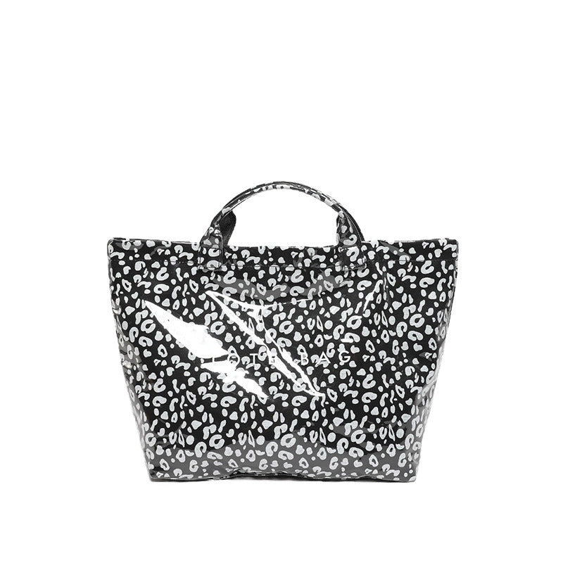 Women’s Medium PVC Leopard Streetwear Bucket Open Tote Bag