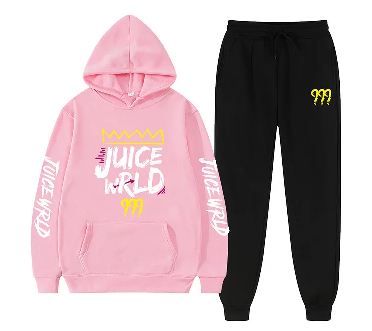 Juice Wrld Hoodies Sweatshirt Hooded Hip Hop Casual Hoodie Sweatpants Set at Hiphopee