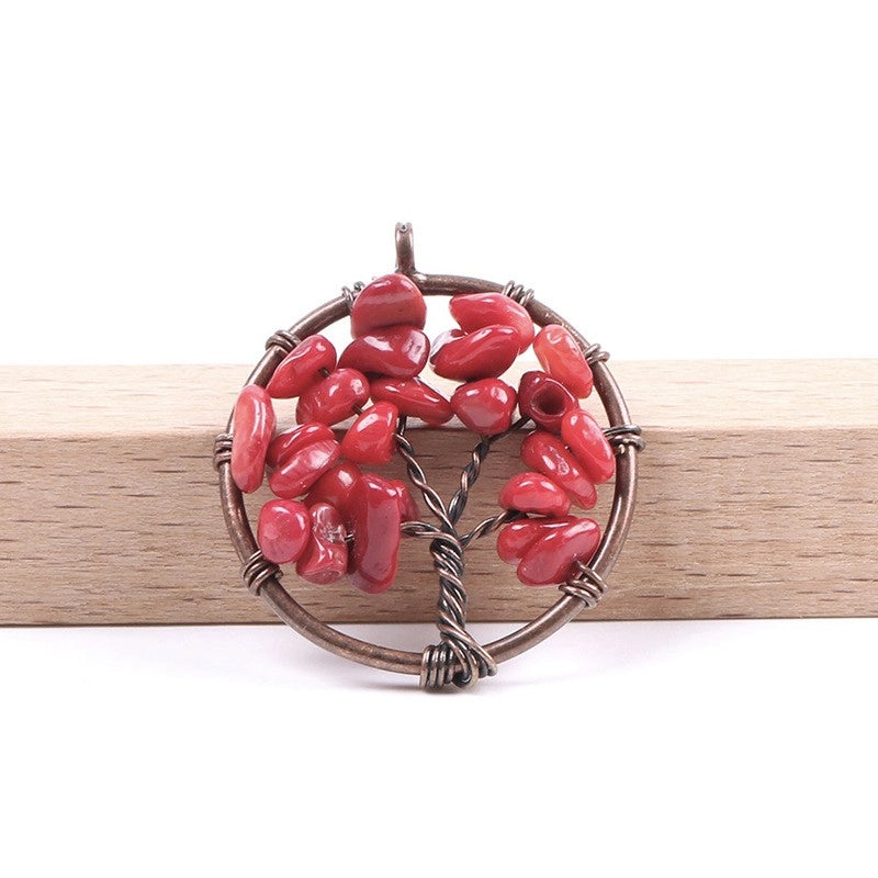 1 Piece Natural Stone Copper Life Tree Pendant