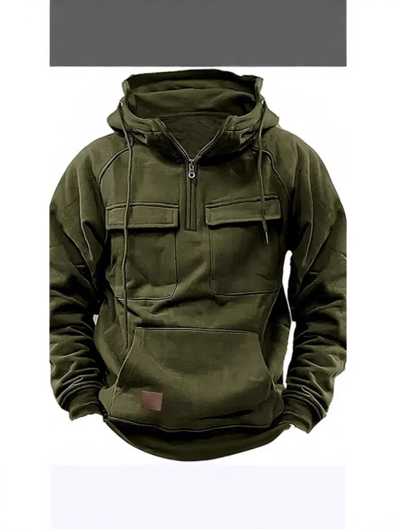 Nigikala Nigikala And Autumn New Men's Hooded Solid Color Sweater Youth Sports Multi-Pocket Coat