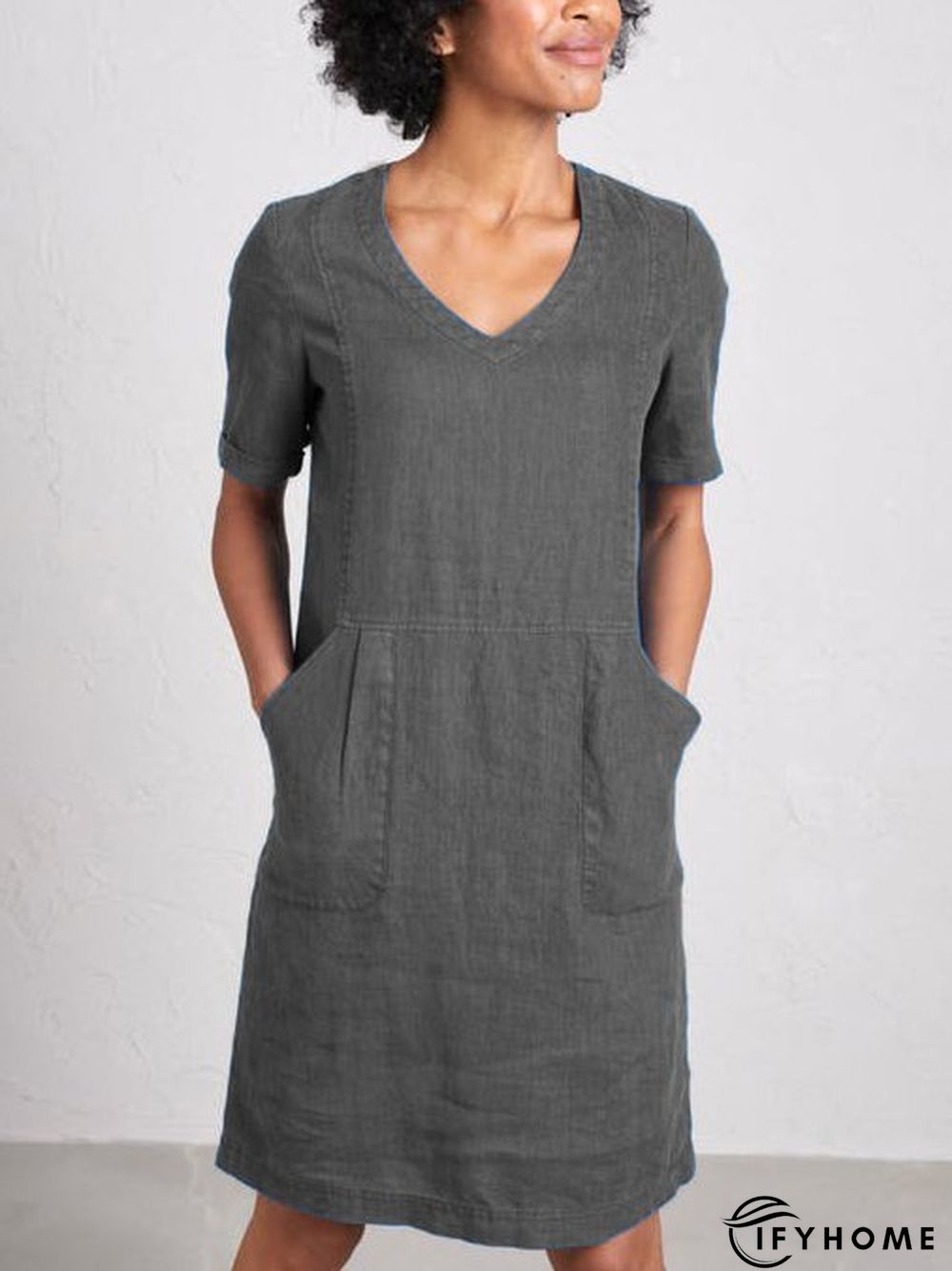 Solid Sweetheart Pockets Short Sleeve Dress | IFYHOME
