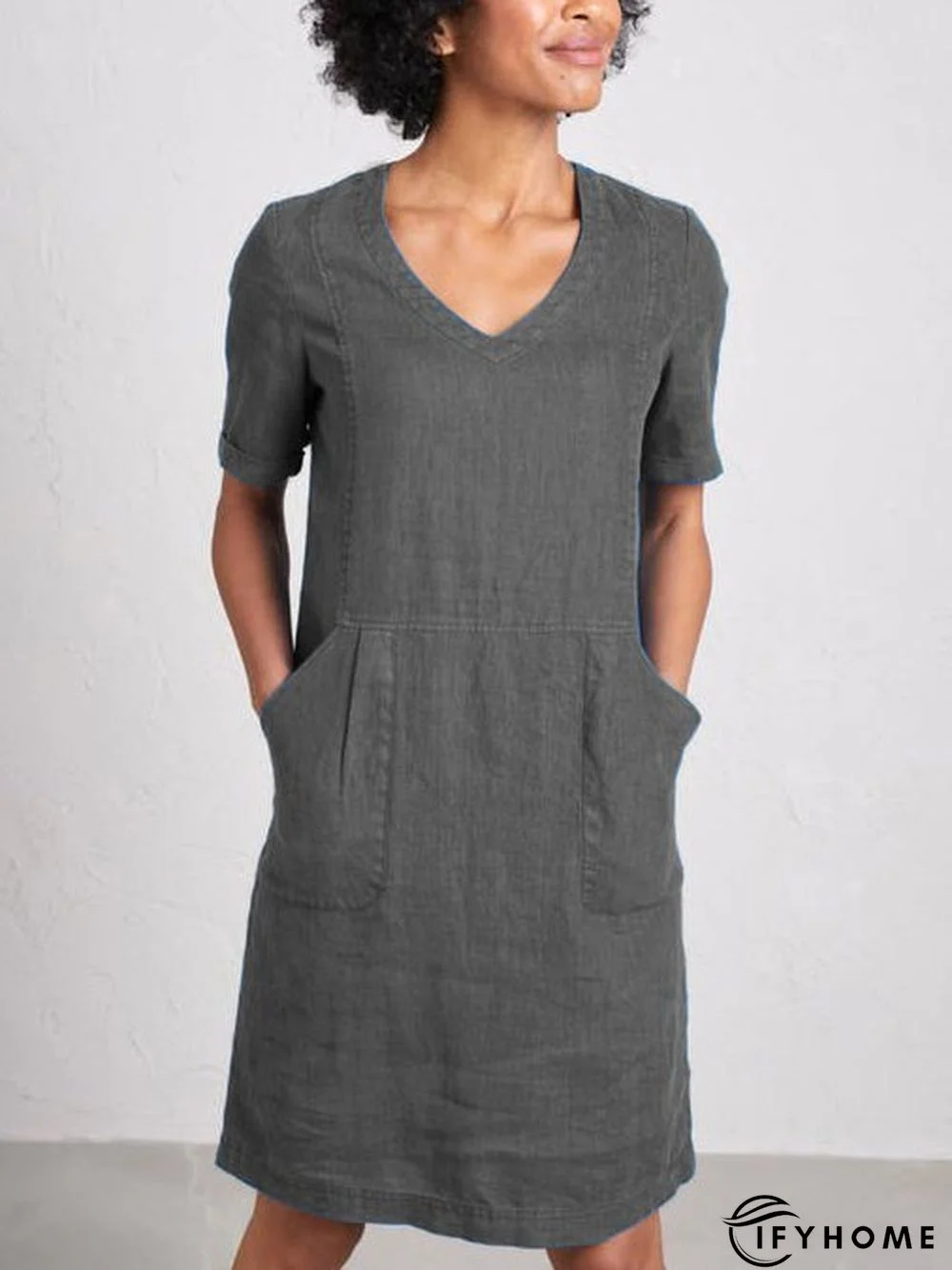 Solid Sweetheart Pockets Short Sleeve Dress | IFYHOME