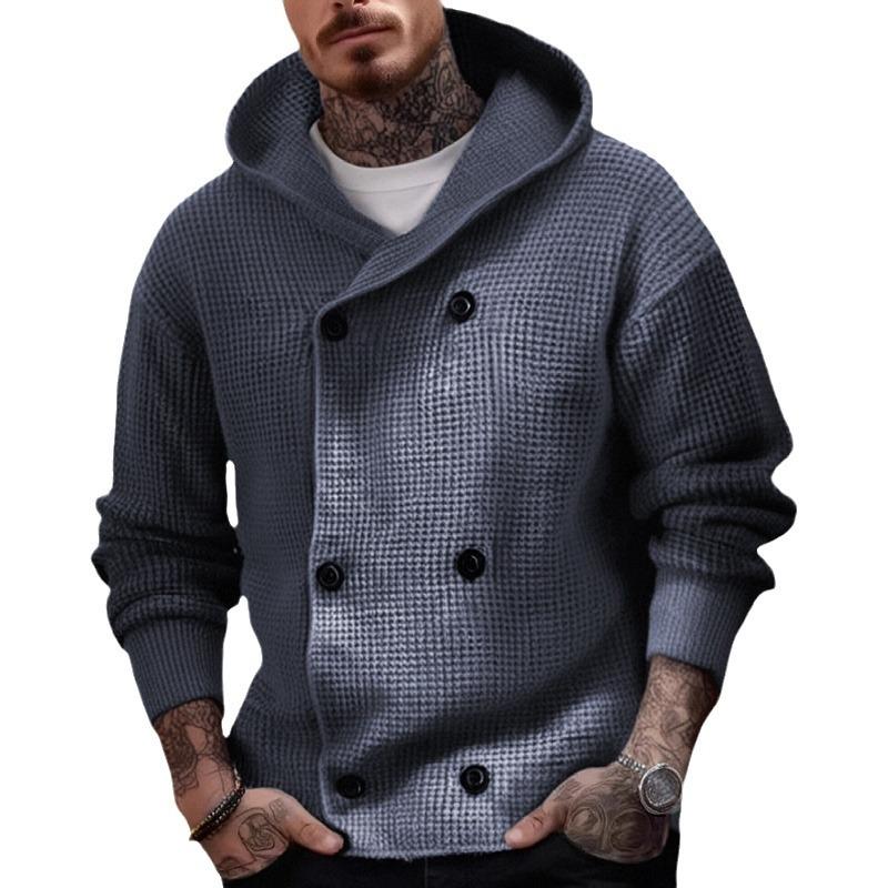 Men's Casual Hooded Double-breasted Thickened Knitted Cardigan 89765790M