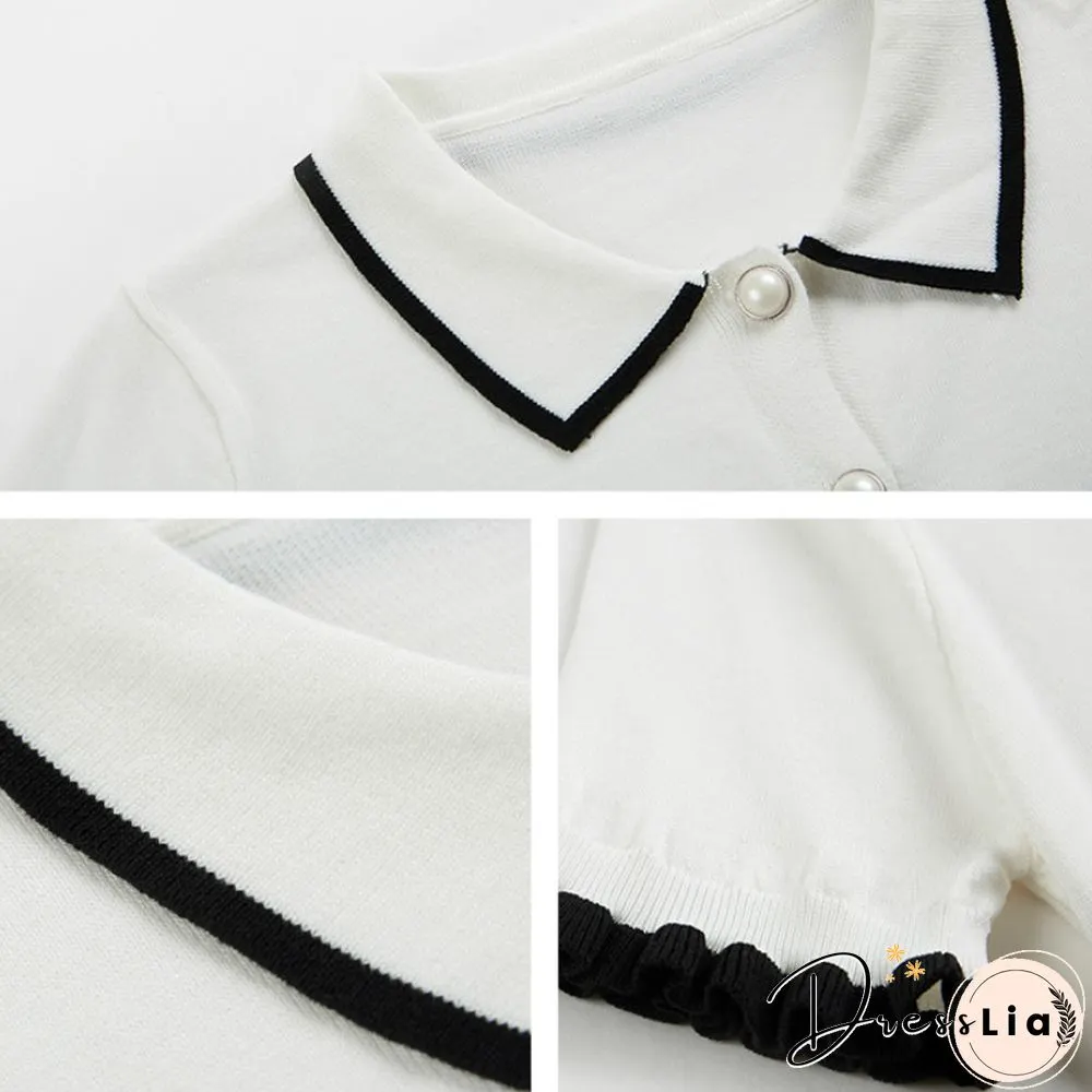 T-Shirt Women Retro Patchwork Lovely New Knitting Cropped Preppy Stylish Hot Sale Cozy