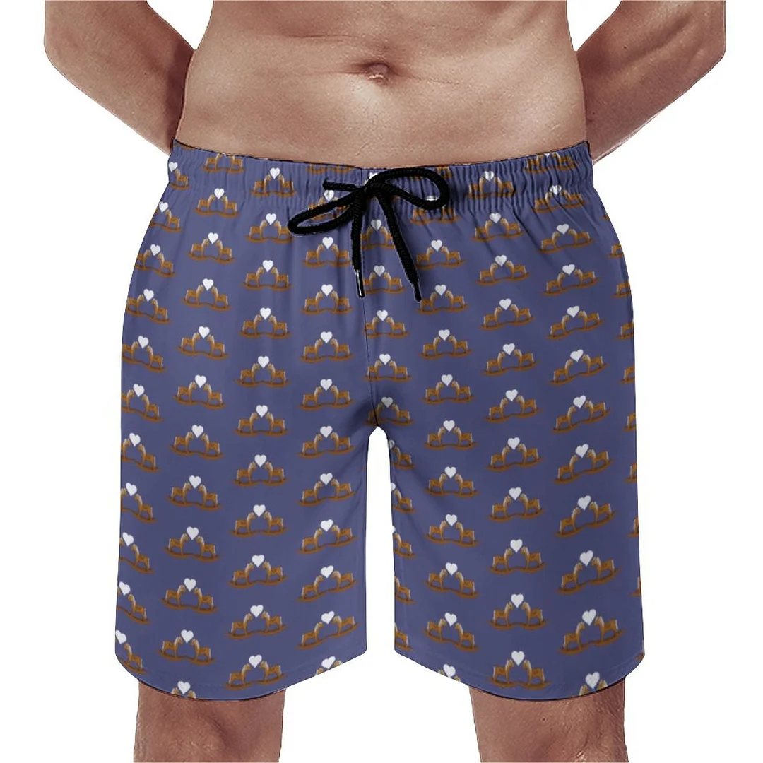 Baby Girl And Boy Stork Rocking Horse Heart Men's Swim Trunks Summer Board Shorts Quick Dry Beach Short with Pockets