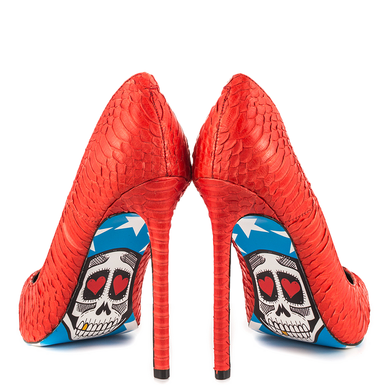 Red Stiletto Heels Skull Print Python Sexy Pumps |FSJ Shoes
