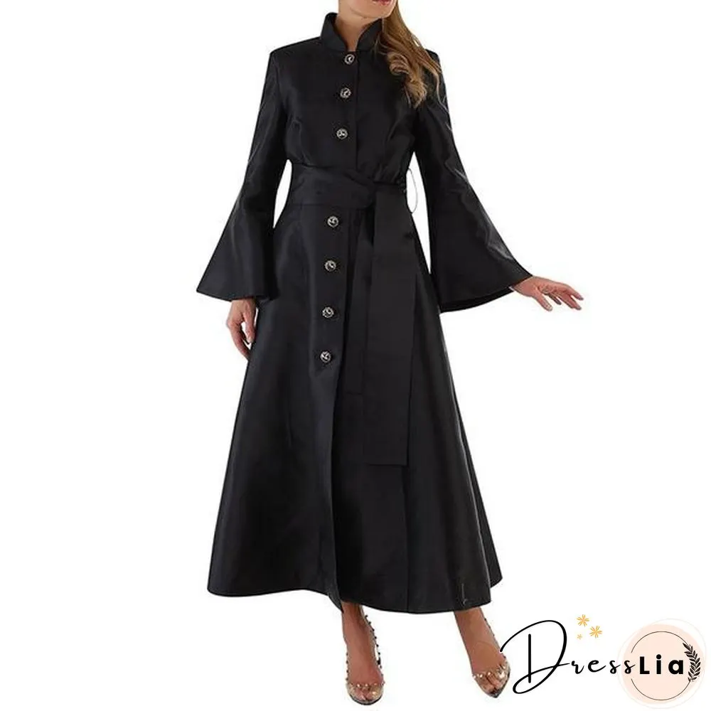 Stylish Women Church Robe Flare Sleeve Solid Color Clergy Dress