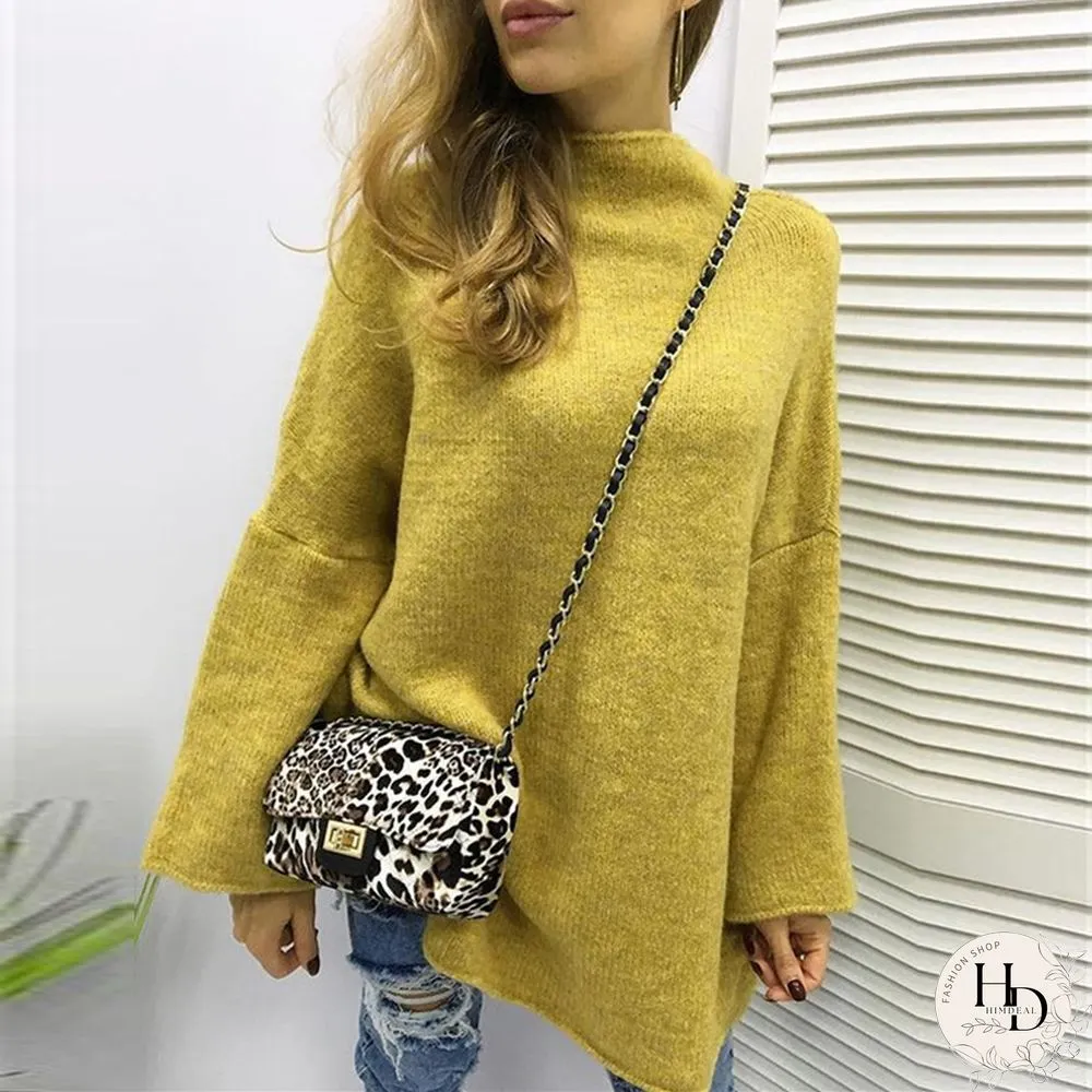 Fall Vintage Casual Appliqued Sweaters Women Loose Turtleneck Pullover Long Sleeve Sweater