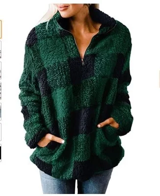 Nigikala Nigikala Autumn And Winter Explosion Coat Loosely Thick Lattice High-Necked Plush Coat Coat Woman