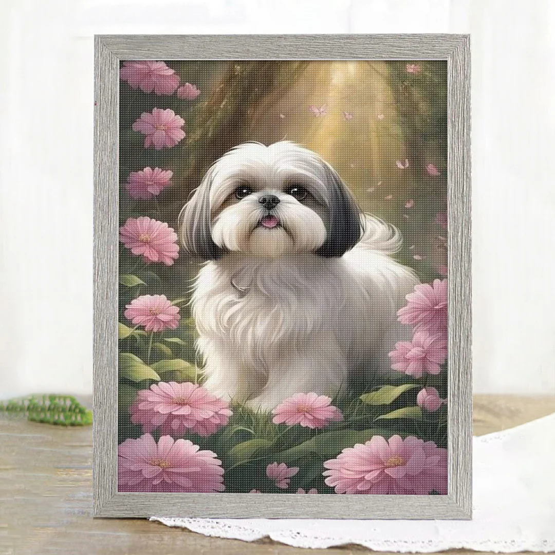 Shih Tzu Full 11CT DIY Stamped Cross Stitch Kits 40x55cm for Adults Home Decor