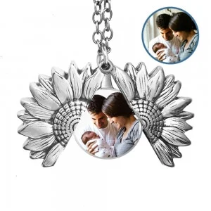 Custom Exclusive Sunflower Double Sided Photo Locket Necklece