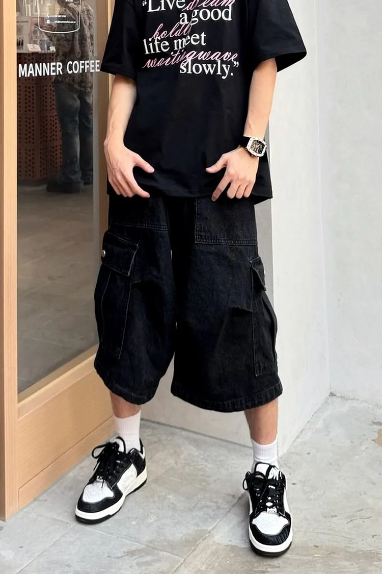Men's Denim Capri Pants with Wide Leg Fit