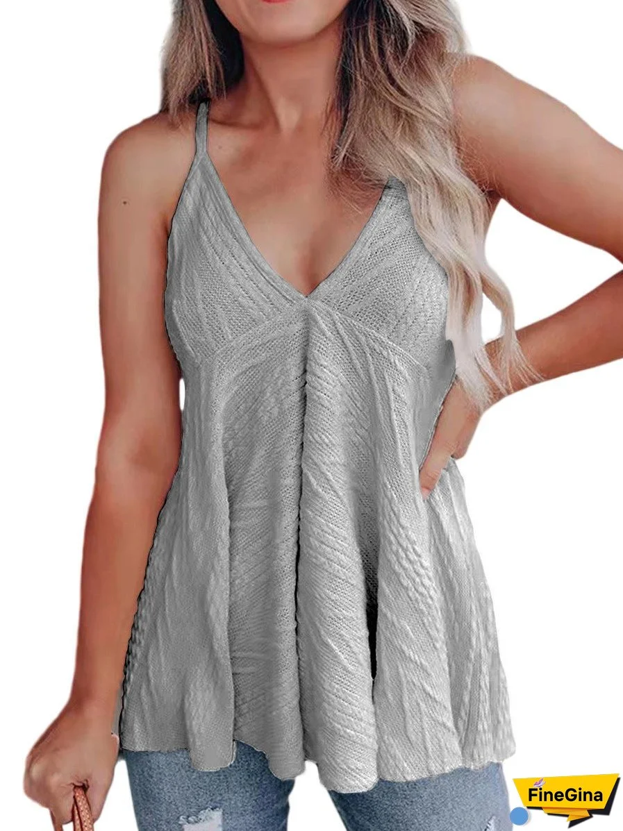 Tops Fashion Casual Knit Solid Color V Neck Tank Top