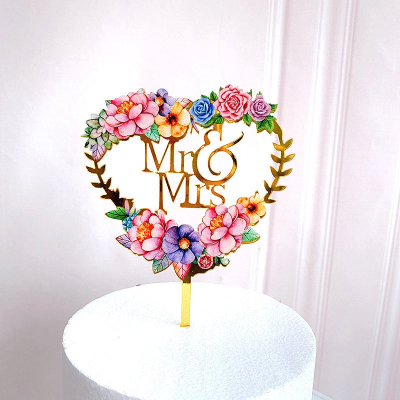 Acrylic Cake Topper Ins Style Floral Uv Color Printing Happy Birthday Dessert Decoration Plugin