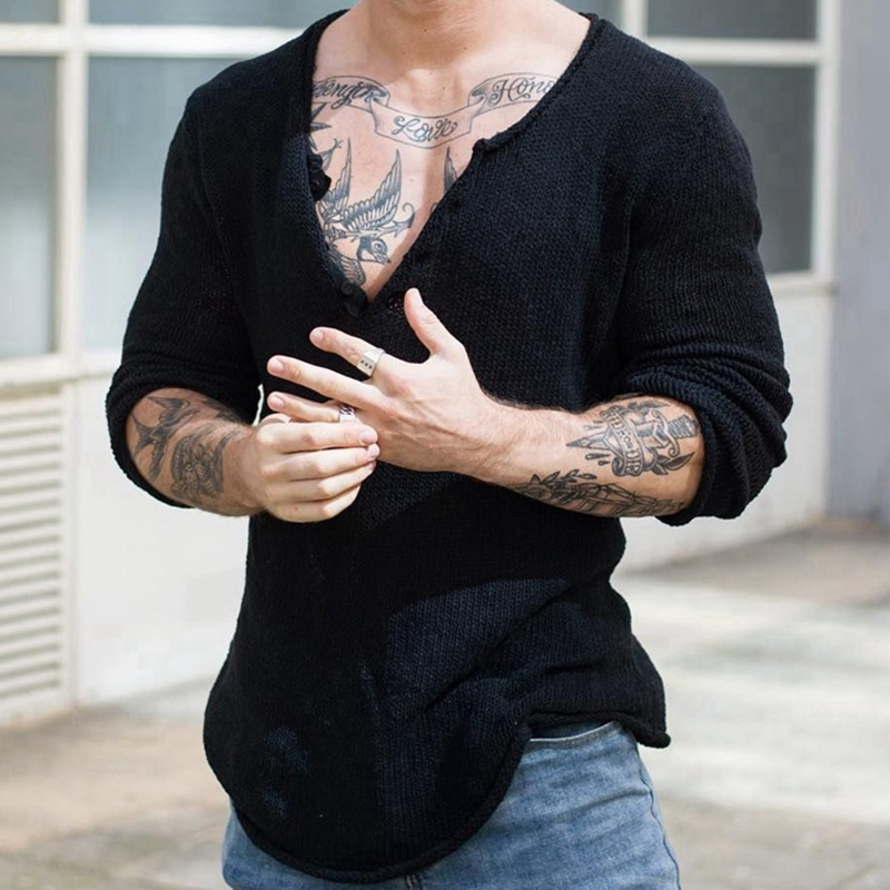 Fashionable Men's V-Neck Solid Color Knitted Sweater