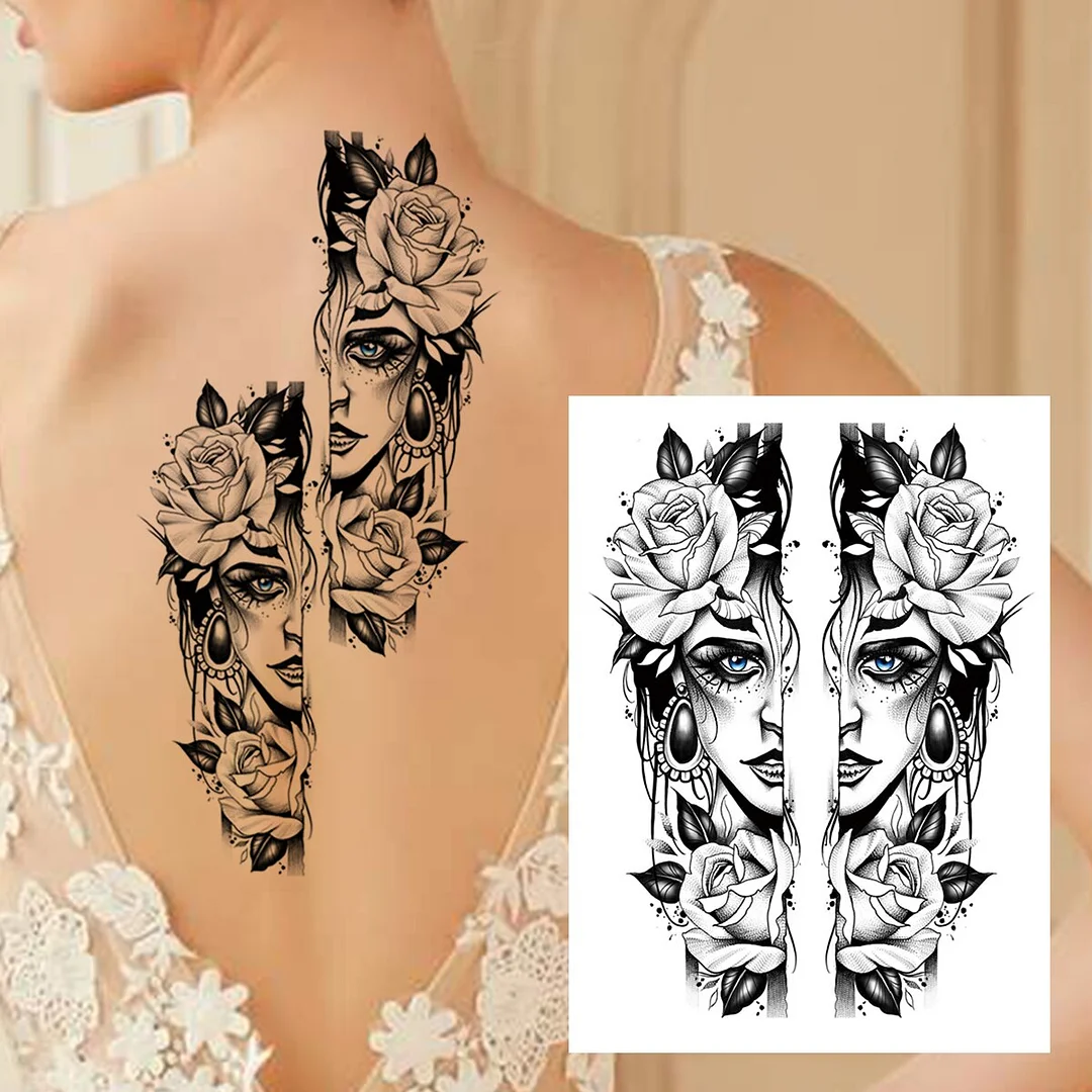 Sdrawing Butterfly Flower Temporary Tattoos For Women Girls Lace Feather Geometry Tattoo Sticker Fake Rose Sexy Tatoos Decor