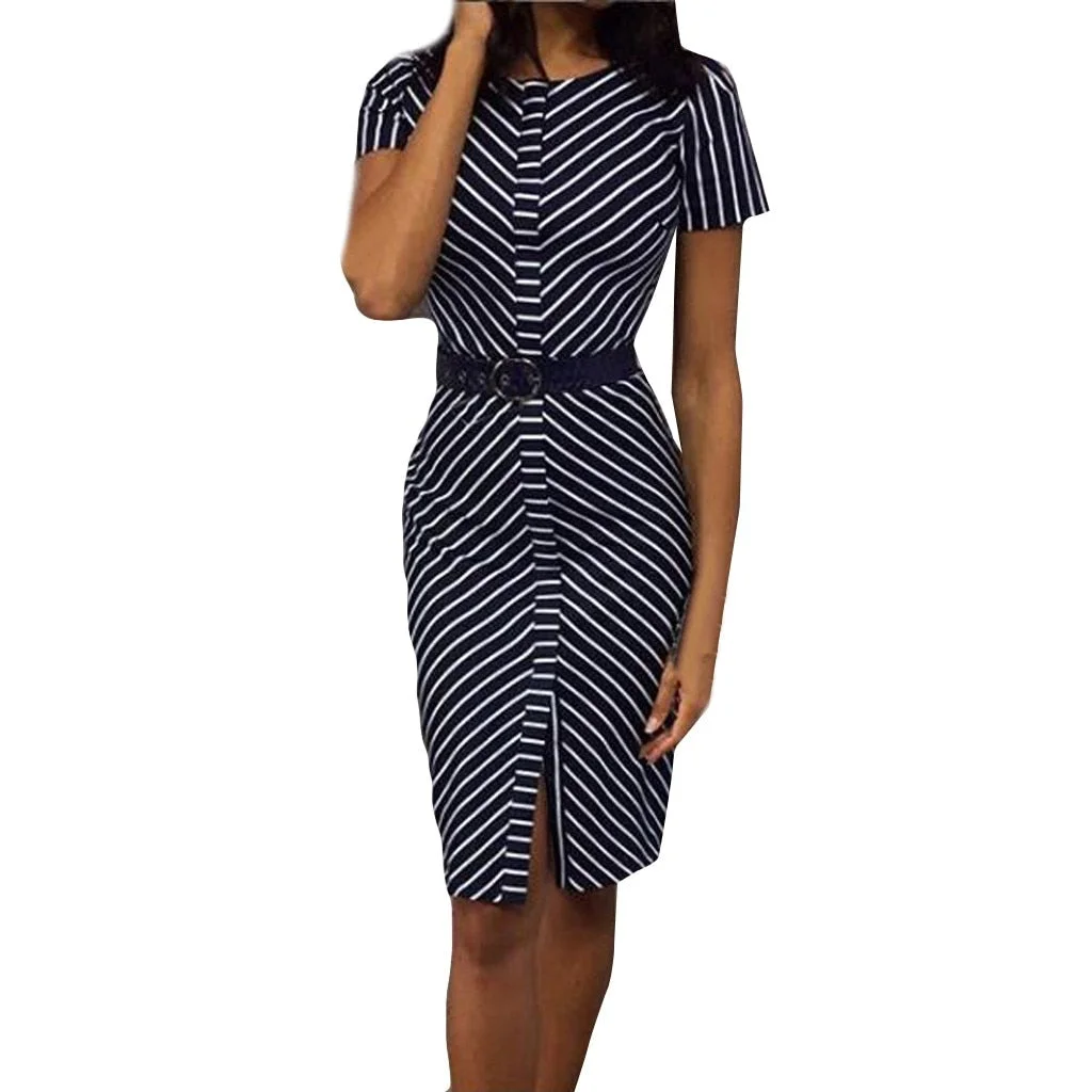 Fashion Summer Striped Short Dress Work Office Sexy Bodycon Dress Sundress Women's Casual Evening Party Dress Vestido de festa