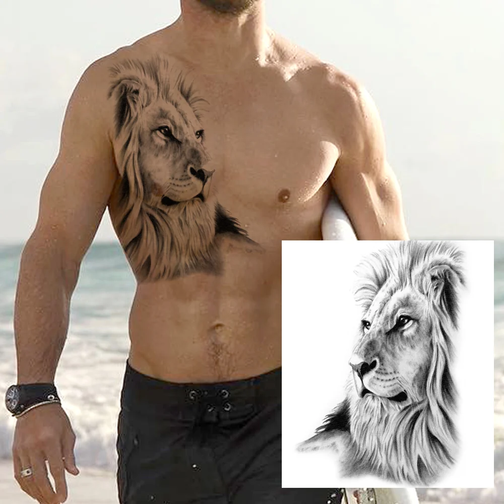 Sdrawing High Quality Lion Tiger Temporary Tattoos For Men Boys Realistic Fake Black Waterproof Tattoos Decal For Adult Party Supplies