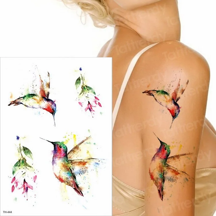 Watercolor Hummingbird Temporary Fake Tattoo Body Art Sticker Waterproof Hand Bird Tattoo for Women Arm Men Tattoos Water Color