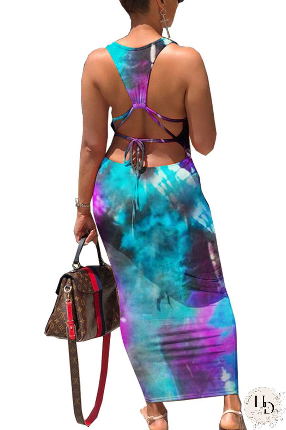 Red Sexy Print O Neck Step Skirt Dresses