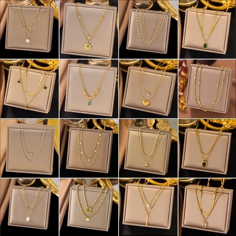 Elegant Water Droplets Heart Shape Rectangle Titanium Steel Pendant Necklace