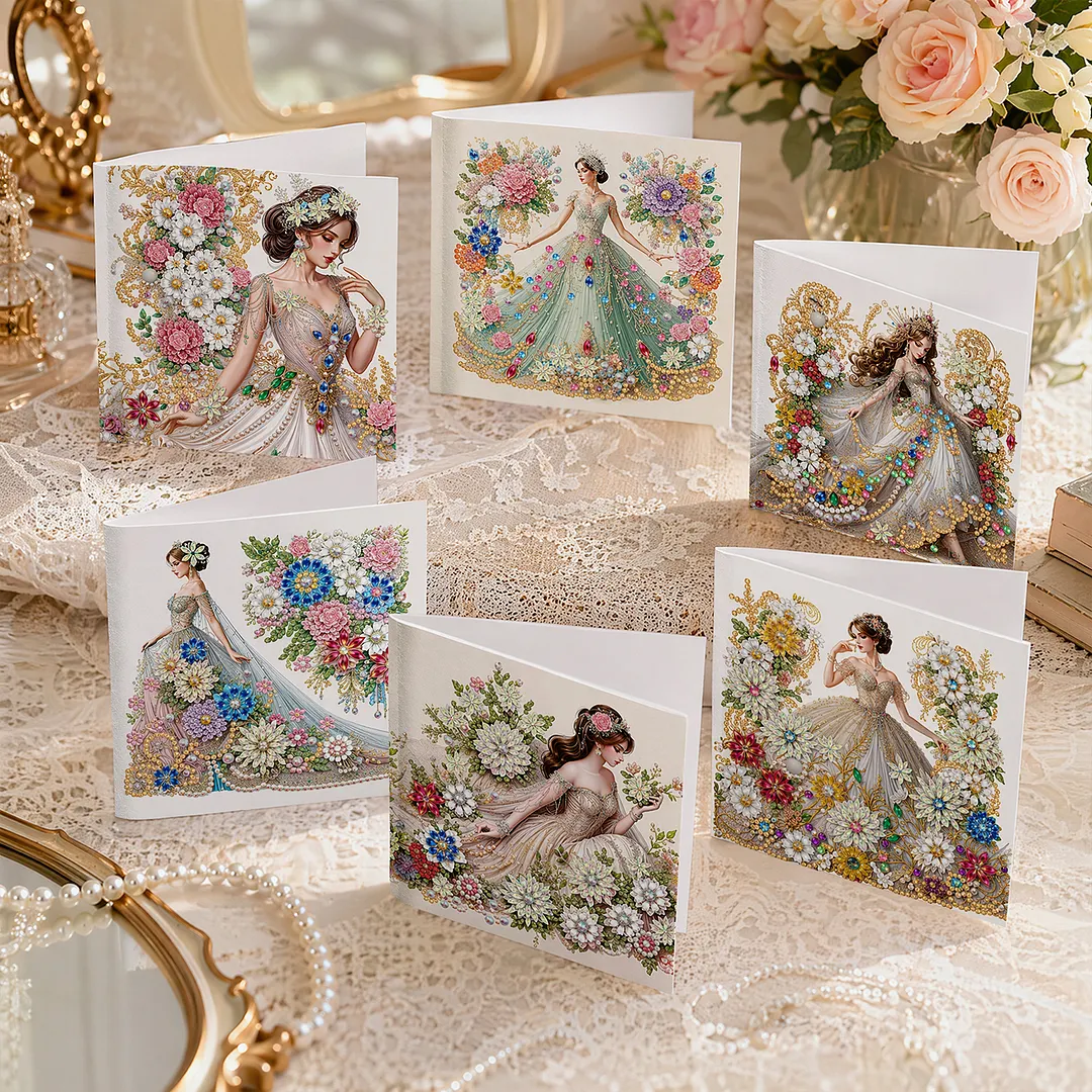 6pcs Dream Girl DIY Diamond Painting Greeting Card Kits with Envelopes Diamond Art Greeting Cards Diamond Art Cards Kits for Adults DIY Crafts Family Friend Gifts