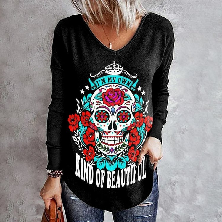 Skull Slogan Print Long Sleeve T-Shirt socialshop