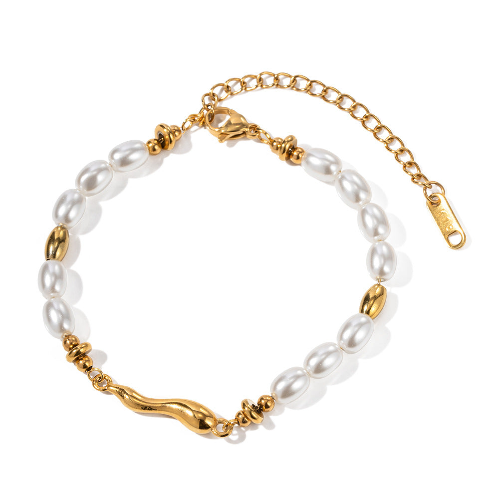 Women IG Style Pearl Geometric Stainless Steel 18K Gold Plated Bracelets