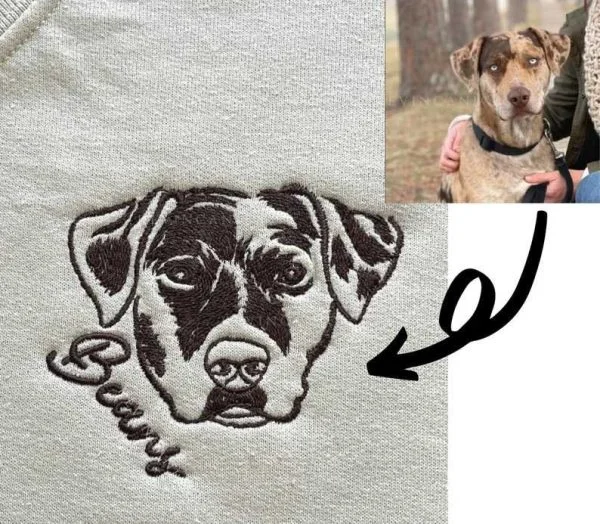 Custom Pet Portrait Embroidered Hoodie – Unique Pet Lover Clothing