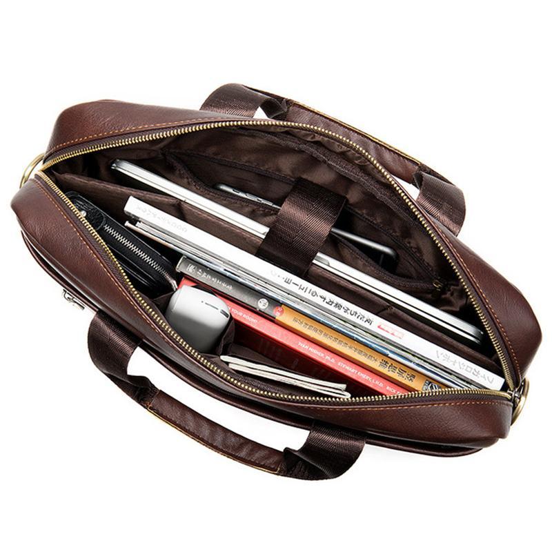 Great Quality Antique Brass Hardware Organizational Layout Leather Briefcase