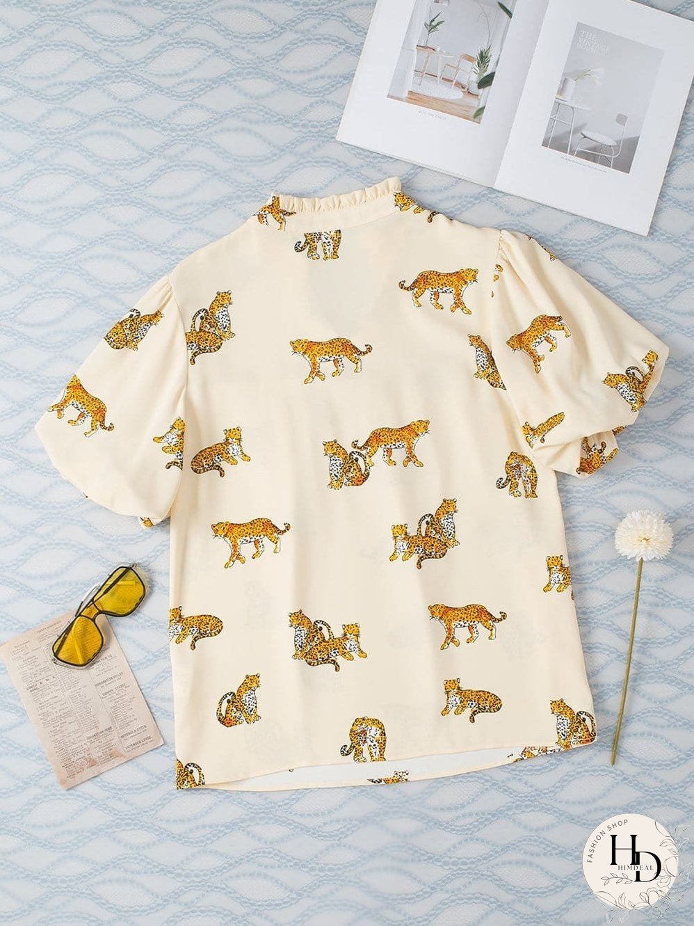 Tempting Printed Lapel Single-Breasted Long-Sleeved Blouse