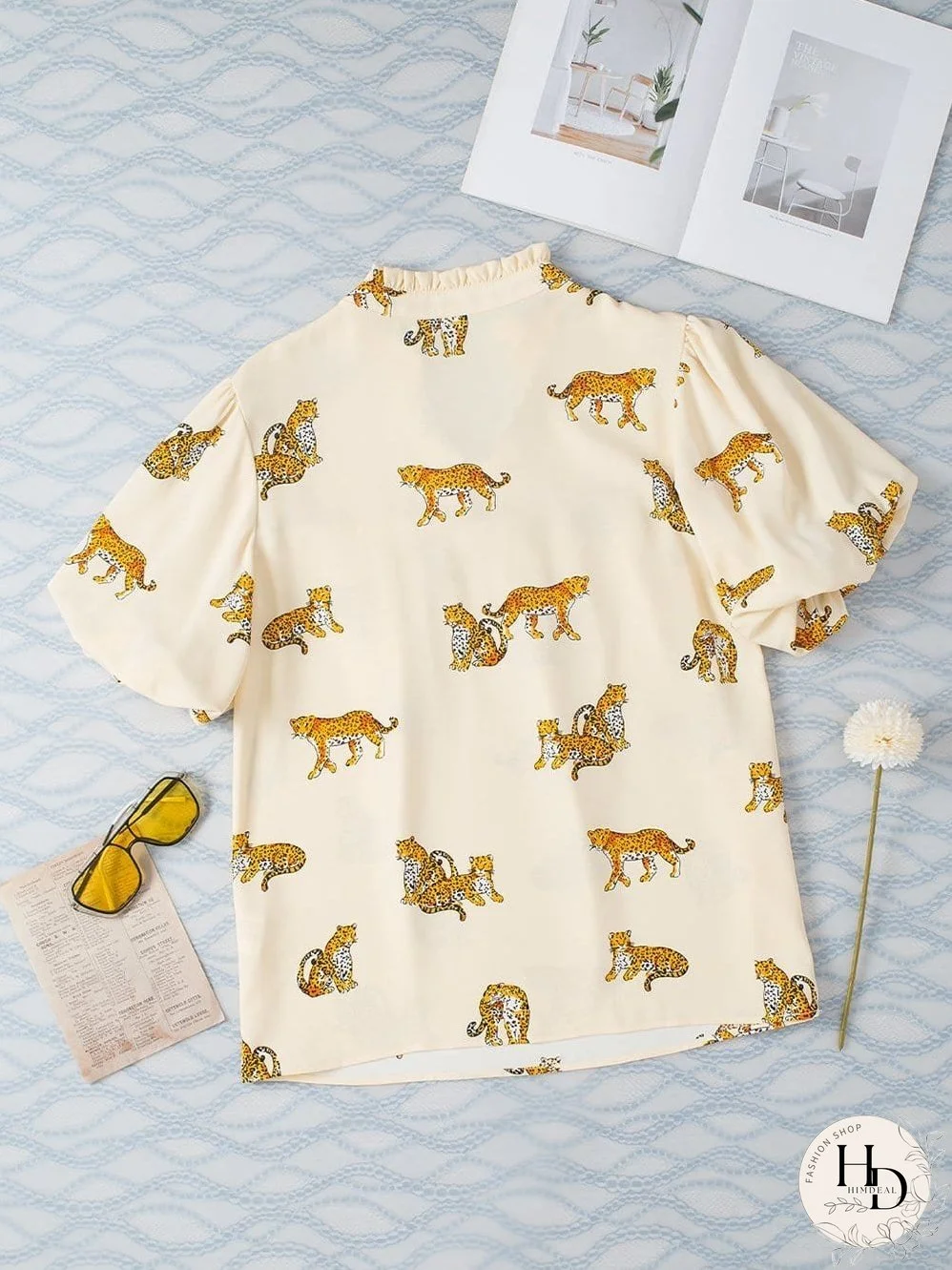 Tempting Printed Lapel Single-Breasted Long-Sleeved Blouse