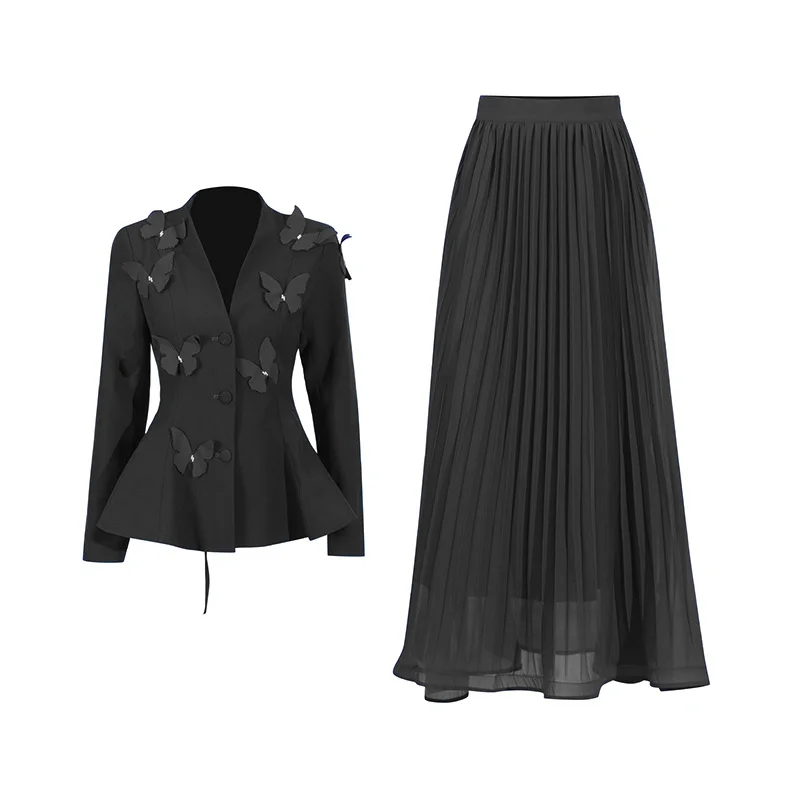 Zingj Elegance Elegant Style Suit 2025 Summer New Butterfly Suit Jacket + High-Waisted Half-Dressed Dress Woman