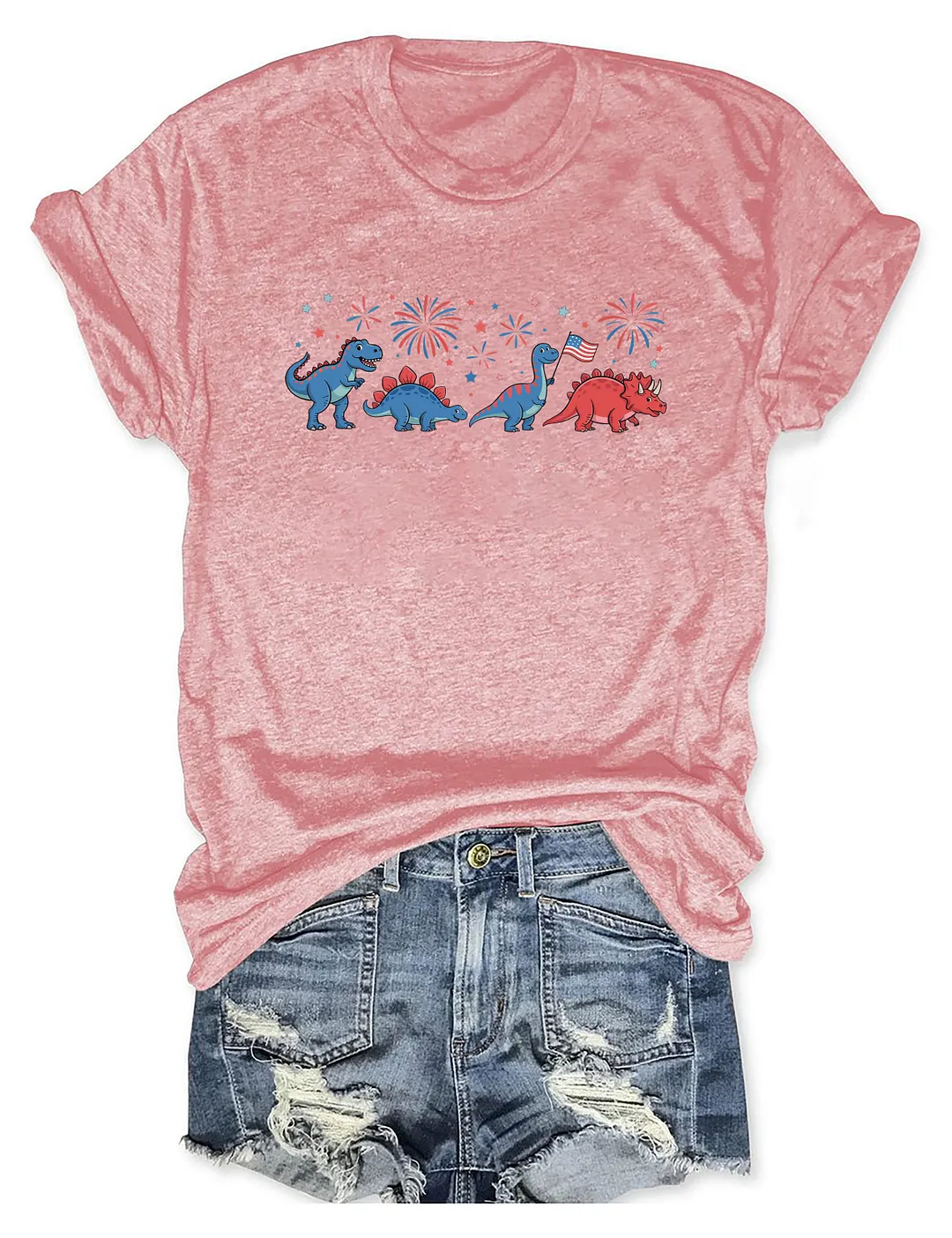 Cute Dinosaur American Flag Fireworks T-shirt