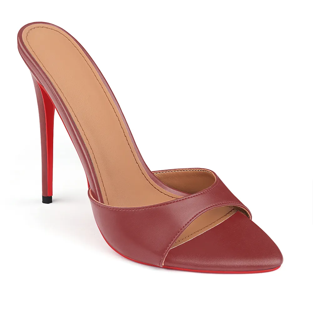 120mm/100mm/80mm Women's Sandals Strap Pointed Toe Mules Red Bottom Heels Matte-vocosishoes