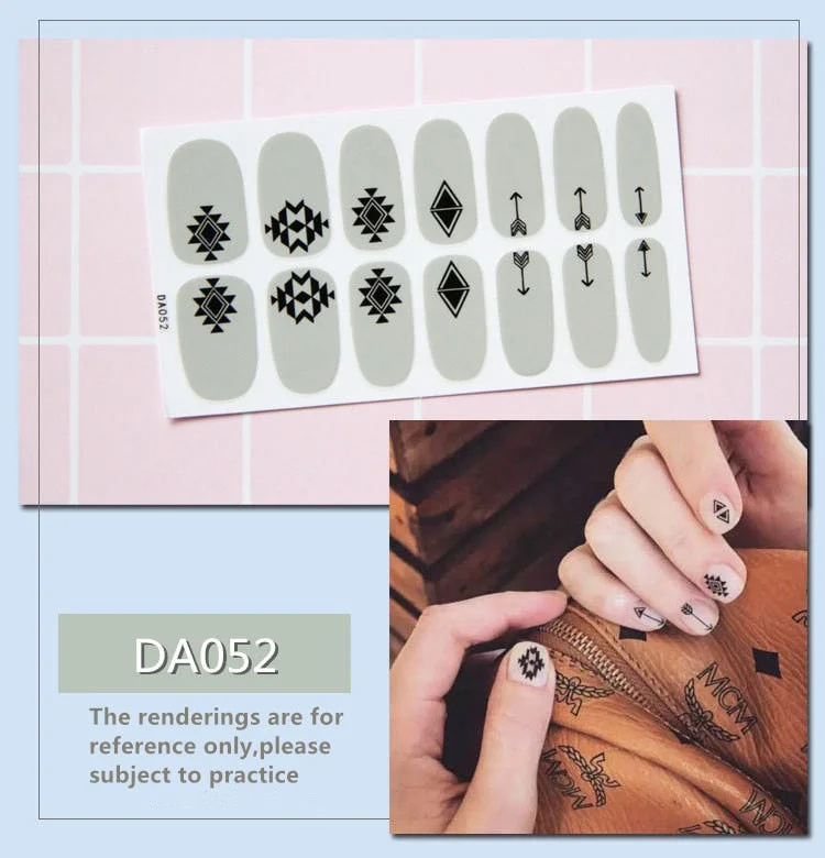 Full Cover Wraps Nail Polish Stickers Strips Plain Nail Art Decorations Heart Designs Glitter Powder Manicure Tips-Nail Inspo