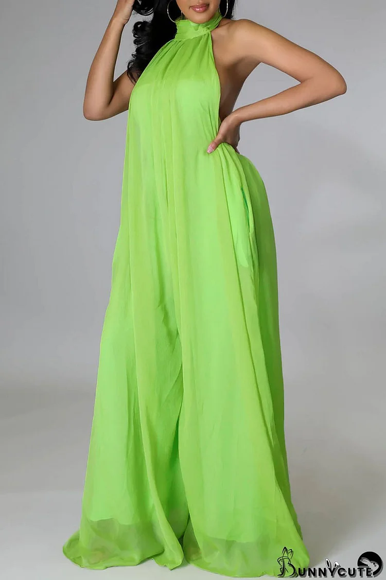 Green Elegant Solid Patchwork Backless Halter Straight Jumpsuits