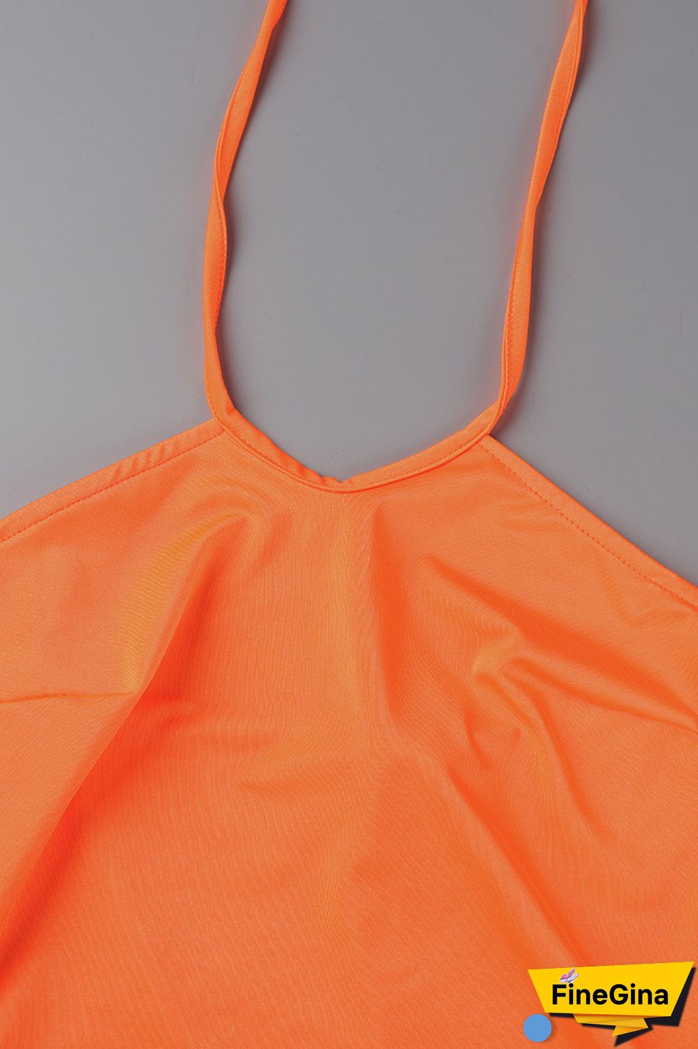 Orange Sexy Solid Backless Spaghetti Strap Skinny Romper