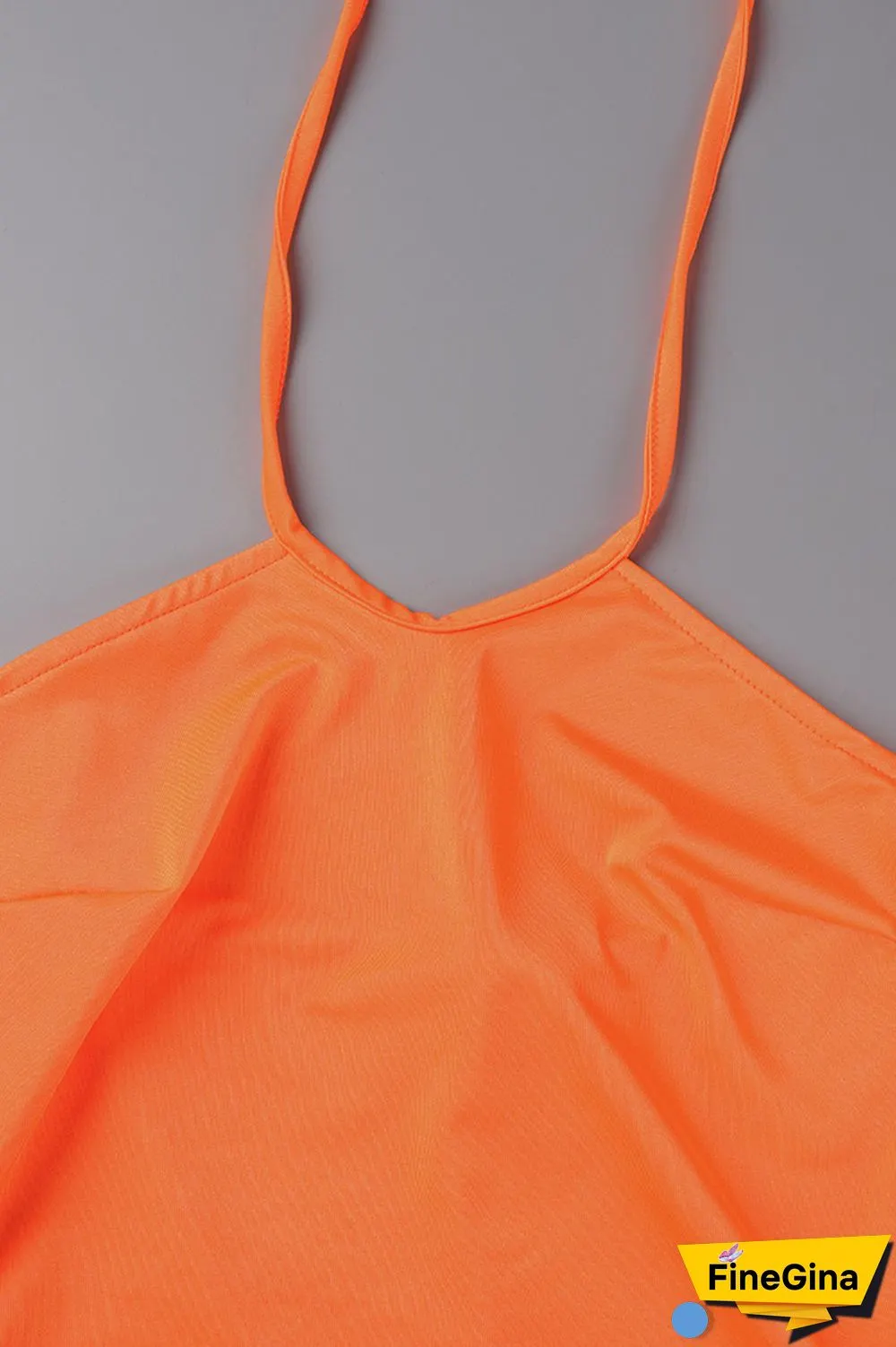 Orange Sexy Solid Backless Spaghetti Strap Skinny Romper