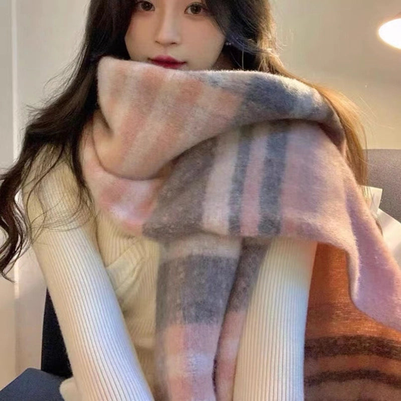 Latest Mohair Striped Tassel Scarf Fashion Geometric Gradient Shawl Japanese And Korean Versatile Thickened Scarf