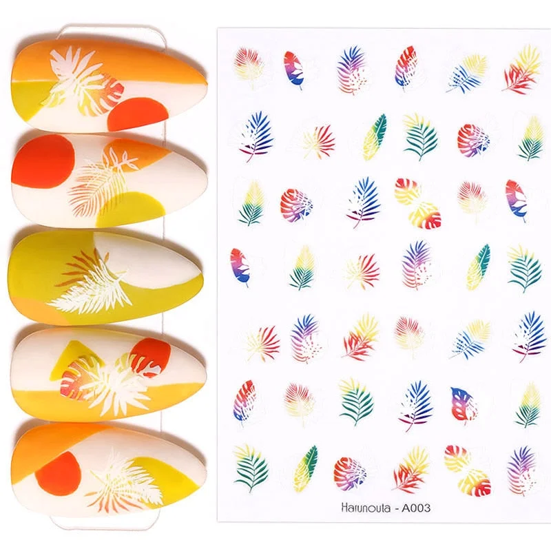 1PC Abstract Geometrics 3D Nail Sticker Cool Letters Pattern Leaves Flower Transfer Decals Slider For Nails Decoration Manicures
