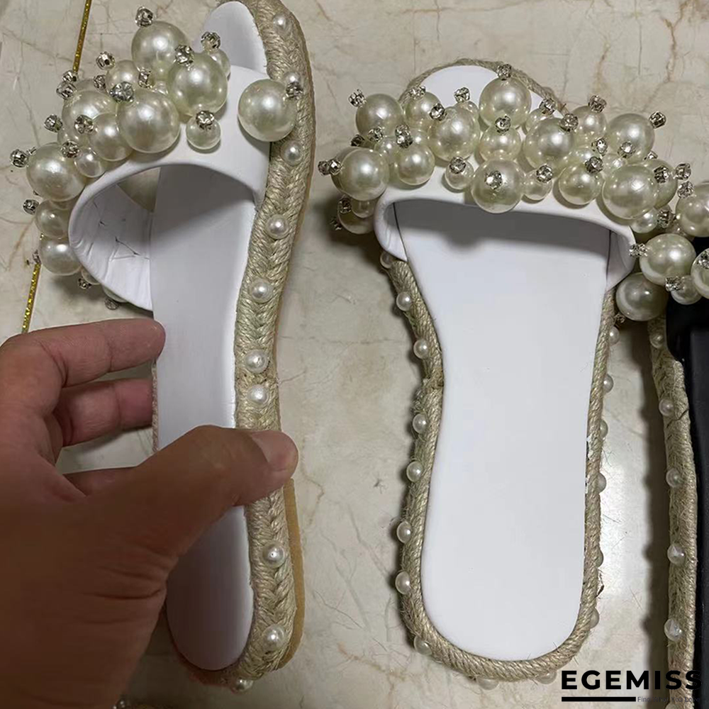 White Casual Street Patchwork Pearl Opend Out Door Shoes | EGEMISS